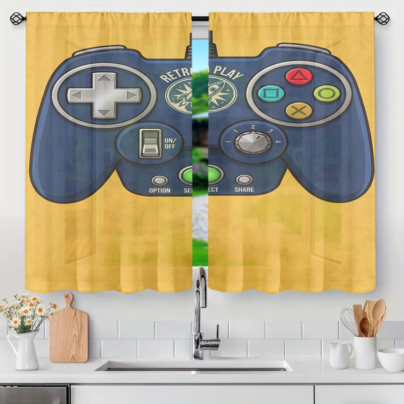 Retro Gaming Youtube - ゲーミングコントローラーカーテンパネルレトロビデオゲームウィンドウ装飾半薄手のアクセントドレープリビングルームホーム用