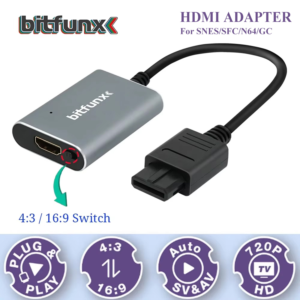 Retro Gaming Handhelds - Bitfunx 720P Svideo/AV to HDMI アダプター