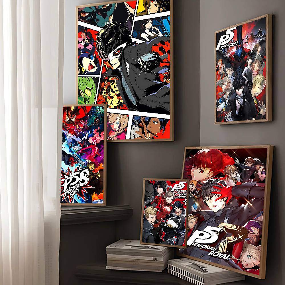 Retro Gaming Wallpaper - ホットビデオゲーム P-Persona 5 ゲームアニメポスター粘着性のある HD 品質の壁アートレトロポスター家庭用かわいい部屋の装飾
