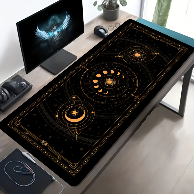 Retro Gaming Desk Setup - ゴールデンレトロ十二支占星術デスクマット大型滑り止めゴム製マウスパッド（ゲーム、オフィスセットアップ用）