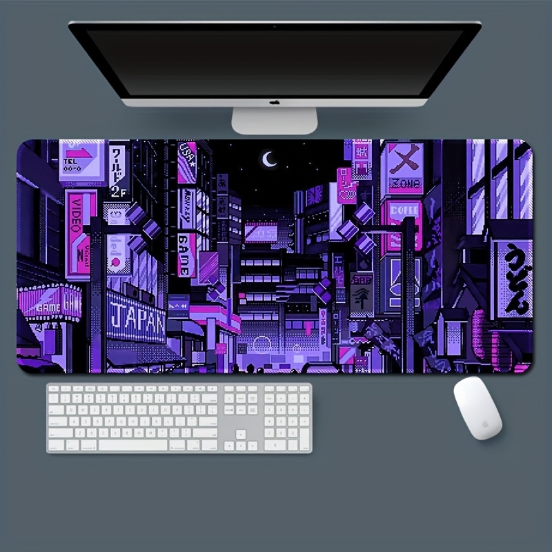XXL 東京ストリートデスクマット、鮮やかなパープルレトロア - Retro Gaming Desk Setup のレビューと価格